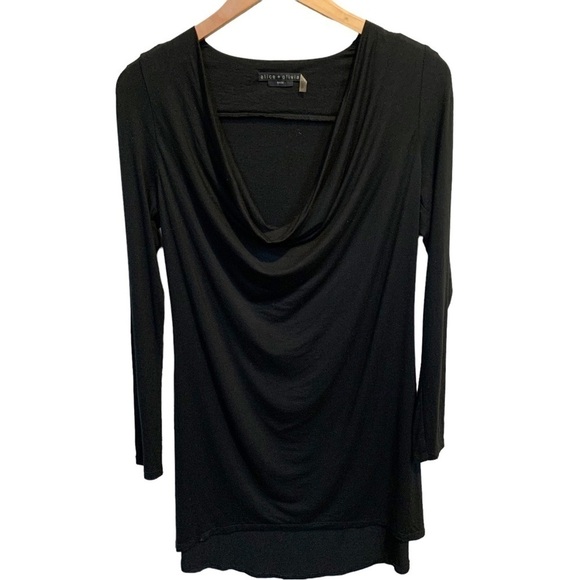 Alice+Olivia Black Base Jersey Knit Draped Cowl Neck Tunic - Picture 5 of 8